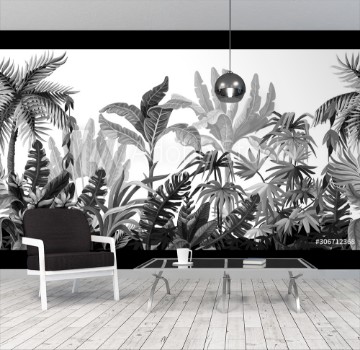 Picture of Seamless border with jungle trees in monochrome style